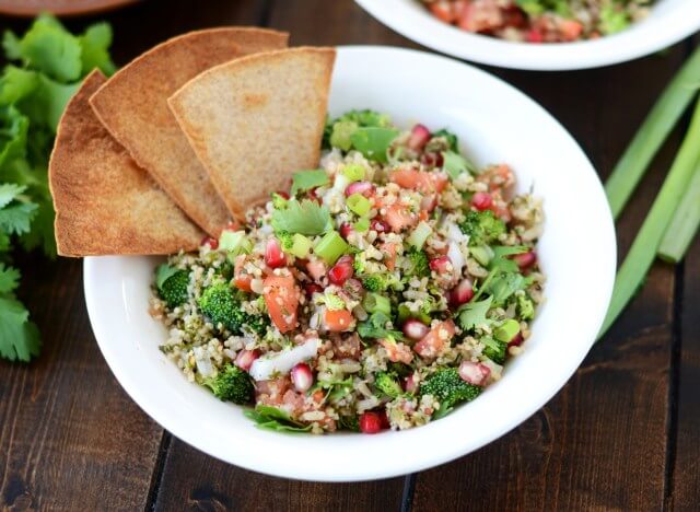 Pomegranate Tabouli Salad with Wheat Chips